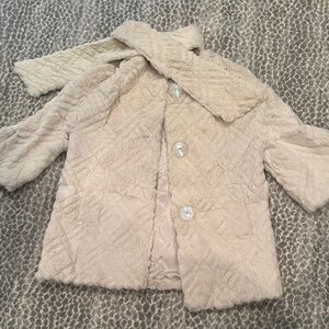Chic Cream Faux Fur Coat with attached scarf. Reversible